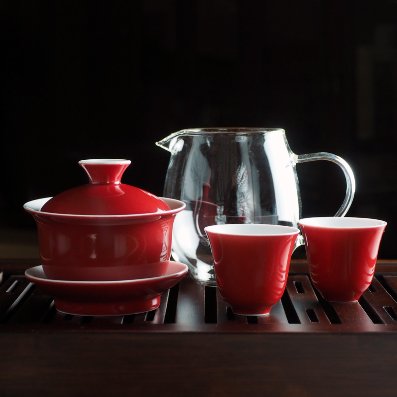 Набор гайвань, чахай и пиалы красного цвета |"Чайнотека"