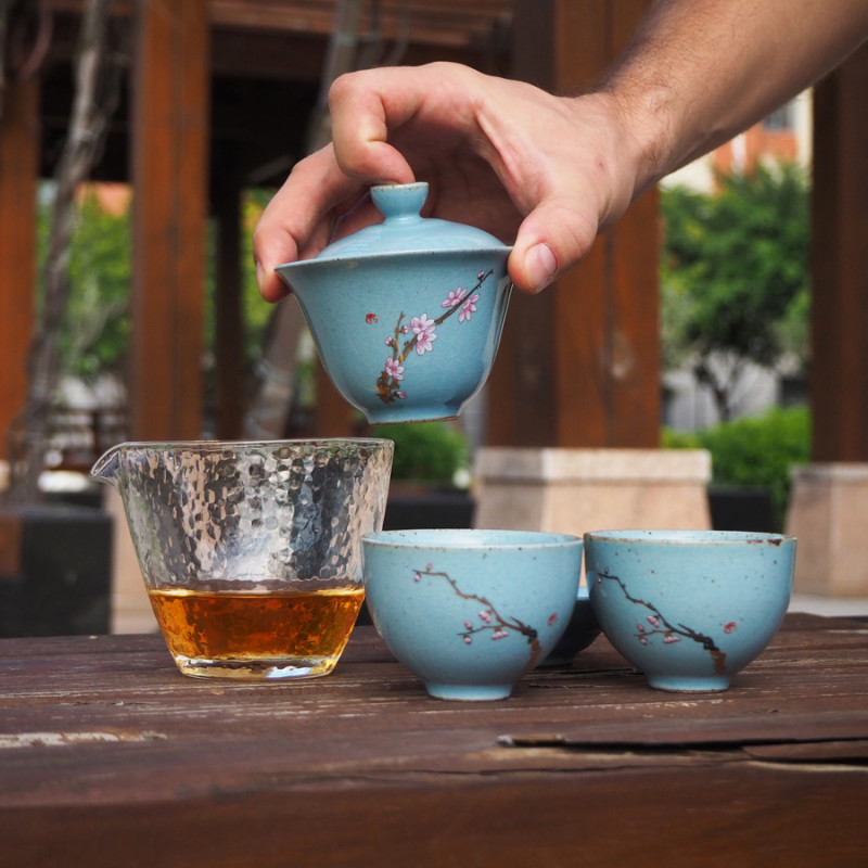 Набор китайской чайной посуды голубой с цветком | "Чайнотека"